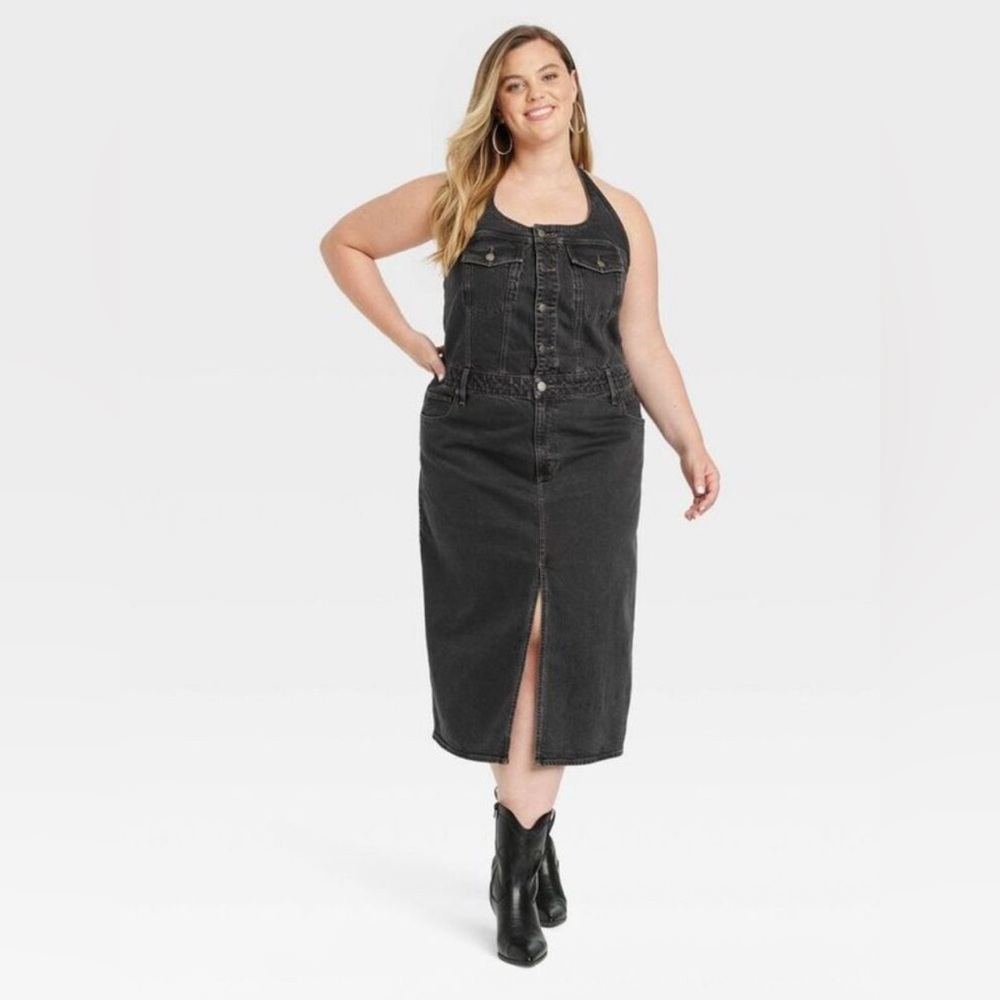 Universal Thread -  Women's Midi Halter Denim Dress Black